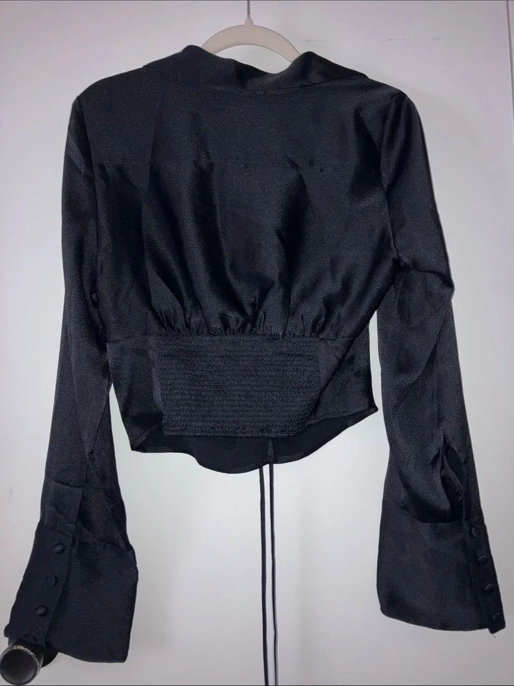 Free people Aurora black ruched long sleeve black blouse women’s Sz M